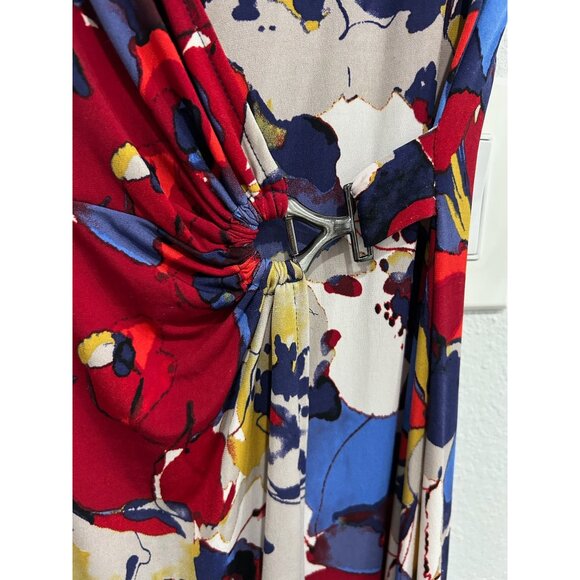 Alfani Multicolor Floral Cap Sleeve Dress Side Knot Detail Sz XS - Picture 4 of 9